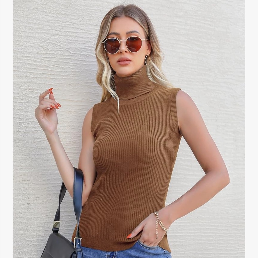 Sleeveless Brown Ribbed Top - Picture 2 of 6